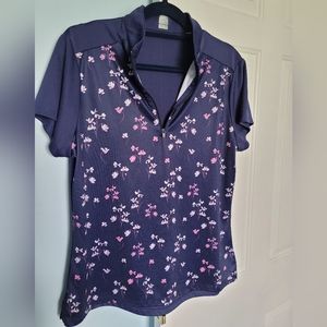 Callaway Navy Floral Short-Sleeved Golf Shirt - Size Large